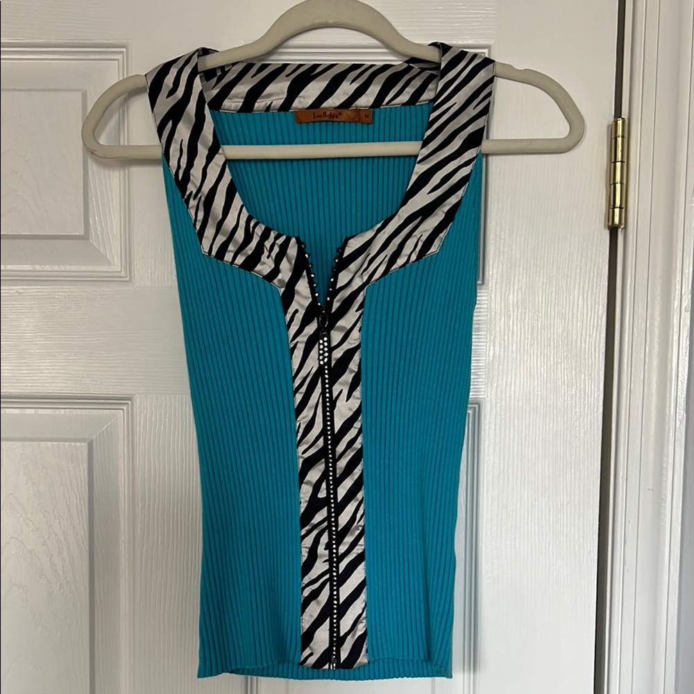 Zebra Trim Blue Top